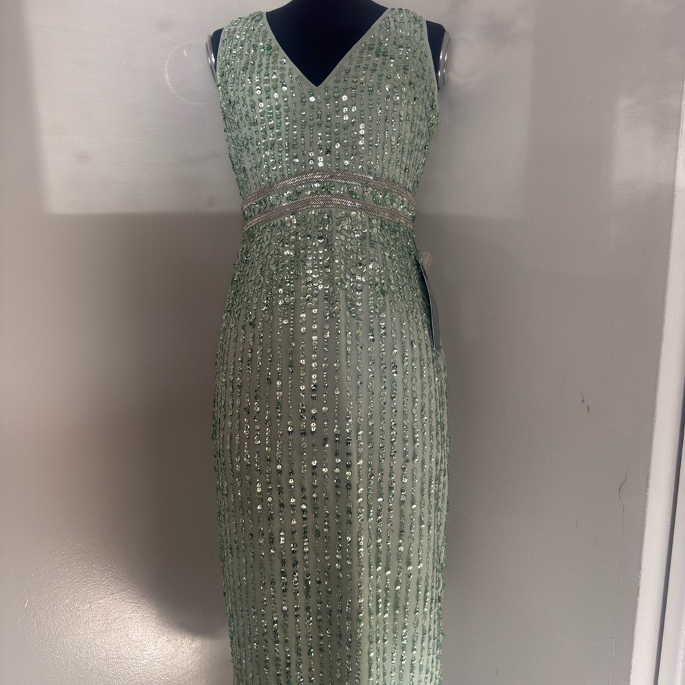 New Mac Duggal Mint Sequin Pencil dress